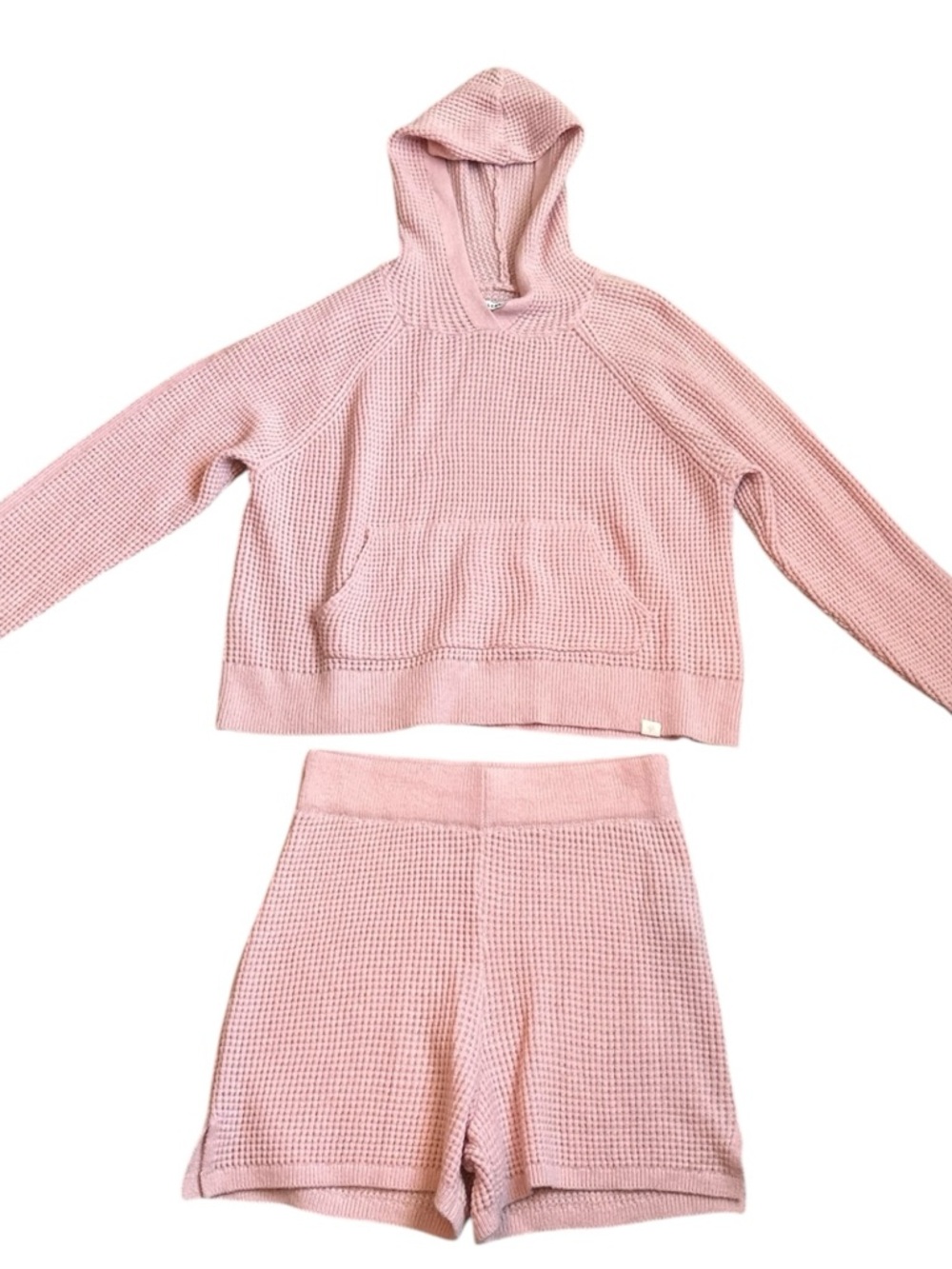 Celebrity Pink Blush Waffle Knit Hoodie Set